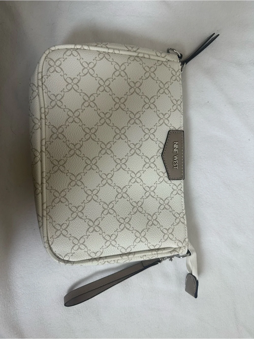 Nine West Cream and Tan Patterned Toiletry Wristlet